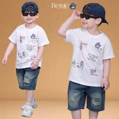 Bộ đồ bé trai Boy Story áo thun cotton quần jean rách mềm Set đồ bé trai năng động đi học đi chơi  BERNIE T1125B13
