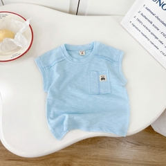 Áo tanktop cotton xược túi ngực thêu gấu dáng hàn quốc cho bé trai bé gái từ 9đến 24kg BERNIE 23A026