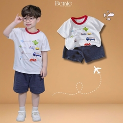  Set bộ tay ngắn cho bé trai áo thun họa tiết Trafic sắc màu phối quần short size 9kg tới 28kg BERNIE T1125B05