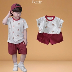 Set bộ thun tay ngắn họa tiết Gấu nhỏ vui nhộn kèm quần short kaki size 9 tới 28kg BERNIE T1125B18