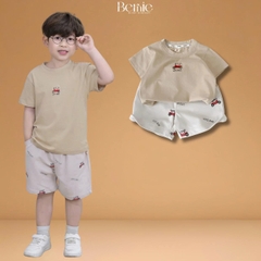 Set bộ tay ngắn họa tiết thêu Let's play kèm quần short nỉ chân cua cho bé trai size 9 tới 28kg BERNIE T1125B56