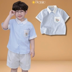 Áo sơ mi tay ngắn họa tiết kẻ Summer phong cách hàn quốc cho bé trai size 1 đến 7 tuổi BERNIE H1225B18Đ