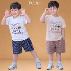 Set bộ thun cotton áo tay ngắn họa tiết khủng long Ready kèm quần short cho bé trai 1 đến 7 tuổi BERNIE H1025B55