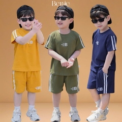 Set bộ thể thao cotton áo tay ngắn thêu Bernie Boy kèm quần short cho bé trai bé gái size 1 đến 7 tuổi H1125B34