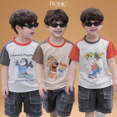 Áo thun cho bé trai tay ngắn phối màu họa tiết hoạt hình Happy size 9 tới 28kg BERNIE H1125A31