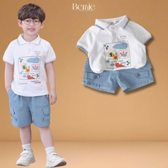 Set bộ polo tay ngắn cho bé trai họa tiết Baby Cloud kèm quần short size 9 tới 28kg BERNIE H1125B39
