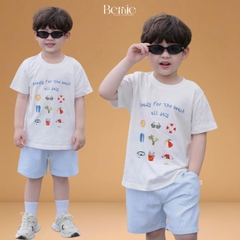 Set bộ cho bé trai áo thun tay ngắn họa tiết Happy Beach kèm quần short size 9 tới 25kg BERNIE T1225B17Đ