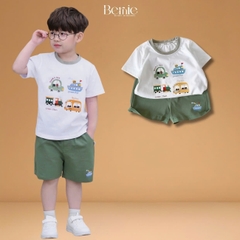 Set bộ tay ngắn thun cotton họa tiết Travel vui tươi kèm quần short cho bé trai size 9 tới 28kg BERNIE T1025B70