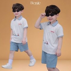 Set bộ polo đi biển cho bé trai áo thun polo tay ngắn và quần short jean size 9 tới 28kg BERNIE H1025B53