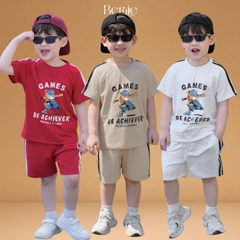 Set bộ cộc phong cách thể thao áo cotton họa tiết Home run kèm quần short cho bé trai size 9 tới 28kg BERNIE H1025B50