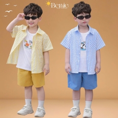 Set sơ mi 3CT Little Surfer cho bé trai áo sơ mi áo ba lỗ và quần short cho bé trai size 11 tới 28kg BERNIE H1225B30