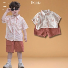 Set sơ mi cho bé trai áo tay ngắn họa tiết loang kèm quần short cho bé trai size 11 tới 28kg BERNIE T1225B08