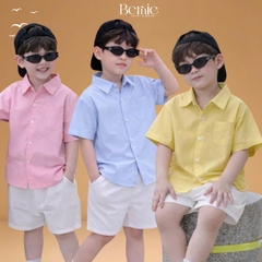Áo sơ mi tay ngắn Basic nhiều màu unisex cho bé trai bé gái size 9kg tới 25kg BERNIE H1125A49Đ