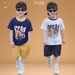 Set bộ tay ngắn đi chơi đi biển cho bé trai Ocean boy áo thun và quần short kaki size 9 tới 28kg BERNIE H1125B45