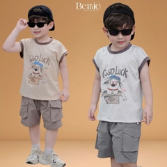 Set bộ tanktop áo thun họa tiết Poppy năng động kèm quần short cho bé trai  size 9 đến 25kg BERNIE T1125B06