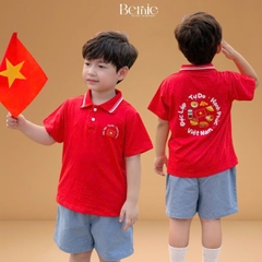 Set bộ polo Lá cờ Độc lập Việt Nam áo polo đỏ kèm quần short cho bé trai size 9 tới 25kg BERNIE H0226B25Đ