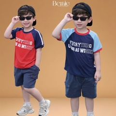 Set bộ thể thao cộc tay raplang phối màu họa tiết Everything và quần short bé trai size 9 tới 25kg BERNIE H1125B42