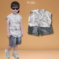Set bộ sơ mi áo tanktop họa tiết graphic Secret cho bé trai kèm quần short jean 9kg đến 28kg BERNIE H1225B31