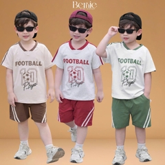 Set bộ thể thao Football cho bé trai áo tay ngắn họa tiết in chữ và số 10 kèm quần short size 9 tới 28kg BERNIE H1125B36