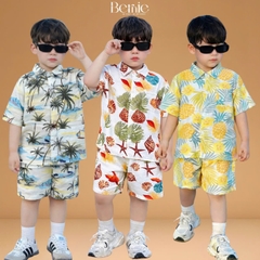 Set sơ mi đũi đi biển unisex cho bé trai bé gái họa tiết summer size 9 tới 25kg BERNIE T0325B26