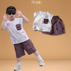 Set bộ tanktop áo thun họa tiết loang phối túi năng động kèm quần short gió mềm cho bé trai size 9 đến 28kg BERNIE H0126B07