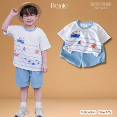 Set bộ ngắn tay đi chơi đi biển họa tiết Đại Hải Trình kèm quần short cho bé trai size 9 tới 25kg BERNIE H0226B31