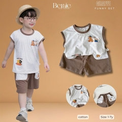 Set bộ tanktop cho bé trai họa tiết Brownie phong cách hàn quốc kèm quần short size 9 tới 28kg BERNIE T0326B46