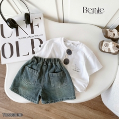 Set bộ tay ngắn bé trai áo thun khủng long kèm quần short jean từ 9 đến 28kg BERNIE BT0725A56