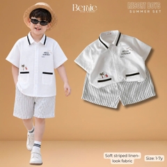 Set bộ sơ mi tay ngắn cho bé trai phối màu họa tiết Summer kèm quần short size 9 đến 25kg BERNIE H1225B15Đ