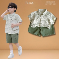 Set sơ mi bé trai Olive Boy áo tay ngắn họa tiết loang kèm quần short 11kg tới 28kg BERNIE T0226B03