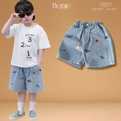  Quần short quần jean thêu Cún dễ thương cho bé trai đi chơi đi học size 11kg tới 28kg BERNIE KIDS T0326Q15