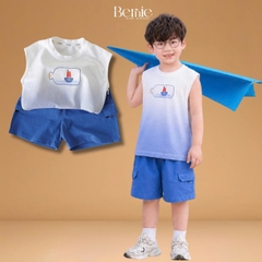 Set bộ áo tanktop Sailor loang xanh kèm quần short cho bé trai đi chơi đi biển size 1 tới 7 tuổi BERNIE H0126B16