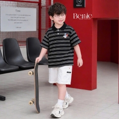 Áo polo tay ngắn họa tiết Happy Duck kẻ ngang cho bé trai đi học đi chơi size 9 đến 28kg BERNIE H0226B32