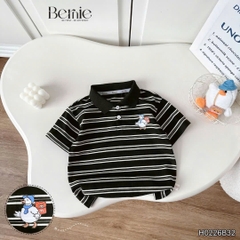 Áo polo tay ngắn họa tiết Happy Duck kẻ ngang cho bé trai đi học đi chơi size 9 đến 28kg BERNIE H0226B32