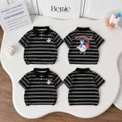 Áo polo tay ngắn họa tiết Happy Duck kẻ ngang cho bé trai đi học đi chơi size 9 đến 28kg BERNIE H0226B32