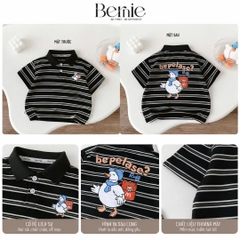 Áo polo tay ngắn họa tiết Happy Duck kẻ ngang cho bé trai đi học đi chơi size 9 đến 28kg BERNIE H0226B32