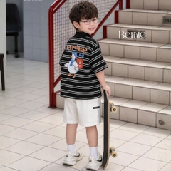 Quần short quần đùi màu trắng đính tag cho bé trai đi học đi chơi mặc nhà size 9 đến 28kg BERNIE H0226B32