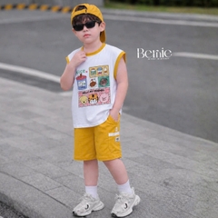 Set bộ bé trai áo tanktop sắc màu phong cách hàn quốc kèm quần short size 1 tới 7 tuổi BERNIE H0326B03Đ