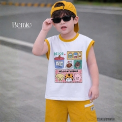 Set bộ bé trai áo tanktop sắc màu phong cách hàn quốc kèm quần short size 1 tới 7 tuổi BERNIE H0326B03Đ
