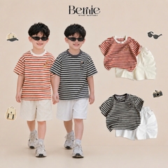 Set bộ áo thun tay ngắn họa tiết kẻ ngang Safari kèm quần short kaki cho bé trai size 9 đến 28kg BERNIE H0326B38