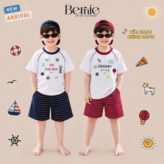 Set bộ đi biển bé trai áo thun tay ngắn raplang the Sea kèm quần short kẻ size 1 đến 7 tuổi BERNIE H0226B34