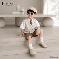 Set bộ vest gile Hoàng gia cho bé trai áo sơ mi tay ngắn phối gile kèm quần và cà vạt 1 đến 7 tuổi BERNIE T0126B06Đ 