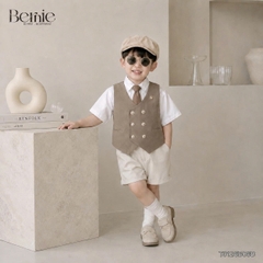Set bộ vest gile Hoàng gia cho bé trai áo sơ mi tay ngắn phối gile kèm quần và cà vạt 1 đến 7 tuổi BERNIE T0126B06Đ 