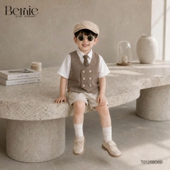 Set bộ vest gile Hoàng gia cho bé trai áo sơ mi tay ngắn phối gile kèm quần và cà vạt 1 đến 7 tuổi BERNIE T0126B06Đ 