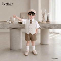 Set bộ vest gile Hoàng gia cho bé trai áo sơ mi tay ngắn phối gile kèm quần và cà vạt 1 đến 7 tuổi BERNIE T0126B06Đ 