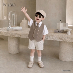 Set bộ vest gile Hoàng gia cho bé trai áo sơ mi tay ngắn phối gile kèm quần và cà vạt 1 đến 7 tuổi BERNIE T0126B06Đ 