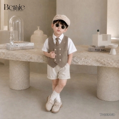 Set bộ vest gile Hoàng gia cho bé trai áo sơ mi tay ngắn phối gile kèm quần và cà vạt 1 đến 7 tuổi BERNIE T0126B06Đ 