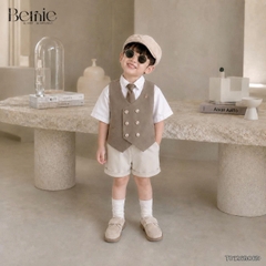 Set bộ vest gile Hoàng gia cho bé trai áo sơ mi tay ngắn phối gile kèm quần và cà vạt 1 đến 7 tuổi BERNIE T0126B06Đ 