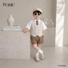 Set bộ vest gile Hoàng gia cho bé trai áo sơ mi tay ngắn phối gile kèm quần và cà vạt 1 đến 7 tuổi BERNIE T0126B06Đ 
