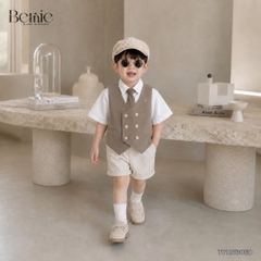 Set bộ vest gile Hoàng gia cho bé trai áo sơ mi tay ngắn phối gile kèm quần và cà vạt 1 đến 7 tuổi BERNIE T0126B06Đ 